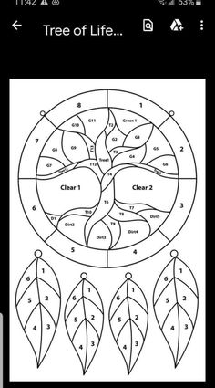 the tree of life coloring page is shown on an iphone screen, with numbers and leaves