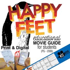 a poster with the words happy feet on it and an image of a person's hand