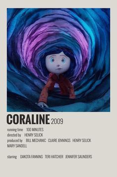 an advertisement for coraline 2009 with a doll in the middle of a blue tunnel