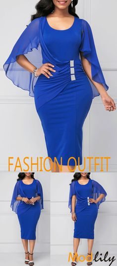 Cape Shoulder Back Slit Royal Blue Sheath Dress On Sale At Modlily. Fashion And Cheap! Free Shipping!  Necessary sheet is tasted! Purple Dinner Dress, Cheap Blue Dresses, Purple Dinner, Purple Sheath Dress, Batwing Dress, Fashion Dresses Online, Club Party Dresses, Lounge Pajamas, Beauty Dress