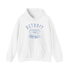 This unisex heavy blend hooded sweatshirt is the perfect gift for any      fan.  Gear up on gameday with this premium      pullover hoodie  Made with a thick blend of cotton and polyester, it feels plush, soft and warm, a perfect choice for any cold day.  In the front, the spacious kangaroo pocket adds daily practicality while the hood's drawstring is the same color as the base sweater for extra style points. Made from specially spun fibers that make for a very strong, smooth fabric which is per Hooded Hoodie For Football Season Streetwear, White Hoodie With Drawstring For Fan Merchandise, White Fan Merchandise Sweatshirt With Drawstring Hood, White Sweatshirt With Drawstring Hood For Fans, White Drawstring Hood Sweatshirt For Fan Merchandise, White Sports Season Fan Merchandise Hoodie, Hooded Sweatshirt With Letter Print For Fan Merchandise, Hooded Letter Print Sweatshirt For Fan Merchandise, White Hoodie For Fan Gear