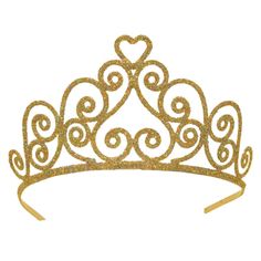 Dress up in this Kelsey Gold Glittered Metal Tiara for pageants, homecoming parades and more. It is the perfect accessory for all your special events. This gold metal tiara features hearts and scrolls and includes two attachable combs to secure the tiara in your hair. Metal. 2" x 5" diam. One size fits most. Tiara Drawing, Princess Theme Party, Beautiful Tiaras, Royal Tiaras, Gold Tiara, Princess Tiara, Halloween Costume Accessories, Metal Heart, Gold Crown