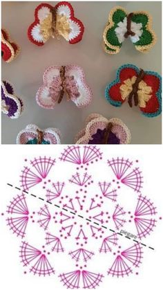 crochet patterns and instructions to make an origami butterfly doily with yarn