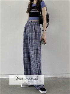 Style: Casual Age: MIDDLE AGE Origin: Mainland China Season: Summer Waist Type: HIGH Decoration: Pockets Elasticity: Non Strech Fabric Type: Blended Pattern Type: Plaid Pant Style: Wide Leg Pants Material: Polyester Fit Type: LOOSE Length: Full Length Place Of Origin: China (Mainland) Closure Type: Zipper Fly Gender: WOMEN Front Style: Pleated S --- Waist: 70cm, Hips: 108cm, Length: 101cm, Thigh: 61cm M --- Waist: 72cm, Hips: 112cm, Length: 102cm, Thigh: 62cm L --- Waist: 74cm, Hips: 116cm, Leng Casual Full-length Plaid Pants, Plaid Straight Leg Pants For Spring, Plaid Straight Leg Bottoms For Spring, Trendy Non-stretch Plaid Bottoms, Casual Plaid Pants For Spring, Casual Plaid Bottoms For Spring, Casual Gingham Wide Leg Bottoms, Casual Wide Leg Gingham Bottoms, High Waist Plaid Summer Pants