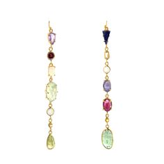 Introducing our beautiful Aria earrings! They feature a charming collection of captivating stones, carefully crafted in different cuts and shapes. From the dazzling faceted prehnite and amethyst to the enchanting lapis lazuli, ruby, moonstone, and chalcedony stones. These earrings are designed to elegantly sway and catch the light, made with high-quality 925 sterling silver and coated with a luxurious 18-carat gold plating. Each earring weighs approximately 4 gr. Length: 4.12" (10 cm) Amethyst Multi-stone Briolette Earrings, Multi-stone Dangle Gemstones For Jewelry Making, The Dazzling, Signature Necklace, Chalcedony Stone, Solid Gold Jewelry, Brass Jewelry, Jewellery Display, Gold Plated Jewelry