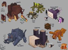 several different types of minecraft animals