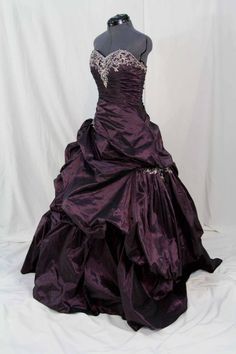 "This is a gorgeous A-line iridescent purple Ball Gown with embroidered sweetheart neckline with beads and rhinestones. The skirt has many pick-ups and 2 embroidered sequin appliques, built in petticoat that makes this dress very full. The dress is made of polyester fabric and a corset back. This dress is in like new condition with no stains, no holes or rips. This dress can make a wonderful steampunk goth wedding dress, prom, quinceanera dress. Please check measurements.  Chest/Bust: 32\" Waist Goth Wedding Dress, Sweet 16 Purple, Goth Wedding Dresses, Purple Ball Gown, Red Ball Gown, Prom Inspo, Diy Wedding Dress, Iridescent Purple, Goth Wedding