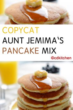 pancakes are stacked on top of each other with syrup