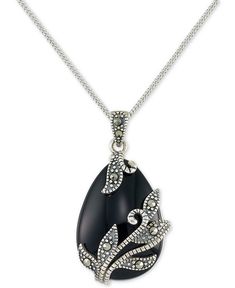 Macy's Onyx (16 x 22 x 5mm) & Marcasite Teardrop 18" Pendant Necklace in Sterling Silver & Reviews - Necklaces - Jewelry & Watches - Macy's Macy's Teardrop Jewelry For Gift, Macy's Sterling Silver Teardrop Jewelry, Victorian Marcasite Jewelry As A Gift, Silver Marcasite Jewelry Gift, Luxury Silver Marcasite Jewelry, Vintage Marcasite Silver Jewelry, Vintage Marcasite Jewelry Gift, Sterling Silver Marcasite, Silver Jewellery Sets