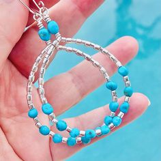 Blue Martini, Sacred Jewelry, Crafted Earrings, Larimar Necklace, Hoops Silver, Gemstone Hoop Earrings, Turquoise Hoop Earrings, Turquoise Hoops, Earrings Turquoise