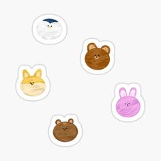 four stickers with different animal faces on white background, including one in the middle