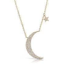 14K GOLD DIAMOND MOON AND STAR NECKLACE Gold Market, Morganite Necklace, Moon And Star Necklace, Cuban Link Necklace, Cuban Link Chain Necklaces, Moon And Star, Cuban Link Chain, Rose Gold Necklace, Baguette Diamond