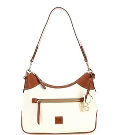 From the Pebble Collection by Dooney & Bourke&#x2C; this Hobo Bag features:leatherZipper closureLinedOne outside zip pocketOne inside zip pocketTwo inside pocketsInside key hookApprox. 7" H x 4.5" W x 11.75" L bag; 11.5" handle drop Imported. White Leather Hobo Bag With Zipper Closure, Pebble Collection, Leather Hobo Bag, Leather Zipper, Leather Hobo, Dillard's, White Bag, 7 H, Dooney Bourke