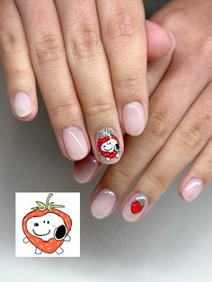 Snoopy And Woodstock Nails, Snoopy Nails Simple, Peanuts Nails, Fang Nails, Snoopy Nail Art, Snoopy Nails, Japan Nail, Tape Nail Art, Skull Nails