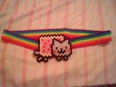 Nyan Cat Belt! Kandi Belt Pattern, Nyan Cat Kandi, Kirby Kandi, Kandi Belt, Kandi Keychain, Kandi Cuff Ideas, Kandi Inspiration, Scene Kandi, Pulseras Kandi