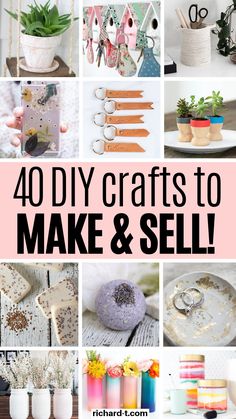 the words 40 easy crafts to make and sell are shown in this collage with images