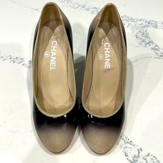 Size 38 Eu ~ 7.5 Size Us. Shoes Is In Excellent Condition. It’s Been Extra Sole Inserted To Prevent Slippery. Chanel Two Tone Pumps, Ombre Color, Elegant Shoes, Chanel Black, Chanel Shoes, High Heels Stilettos, Black And Tan, Shoes Women Heels, Stiletto Heels