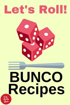 the cover of let's roll bunco recipes, with dices and fork