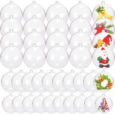 christmas baubles and decorations are shown in the shape of santa's hat