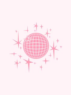 a pink globe surrounded by stars on a white background