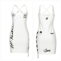 Nwt Sexy Sport Dress By Off-White. Sold Out Everywhere. Solid Ivory Color With Black Signature Logo, Sleevless, Round Collar, Criss-Cross Back. No Pockets, Unlined, Stretch. Length From Back To Bottom Of The Dress: 34". Size Us 8. Fits Like A Medium. Made In Italy. Sleeveless White Fitted Bodycon Dress, White Fitted Bodycon Dress For Summer, White Sleeveless Bodycon Dress For Spring, Chic Sleeveless White Bodycon Dress, Tiered Ruffle Mini Dress, Png Clothes, White Sweater Dress, Blazer Mini Dress, Denim Jacket With Dress