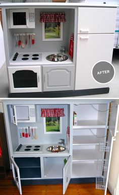 a dollhouse kitchen is shown before and after it was made into a play set