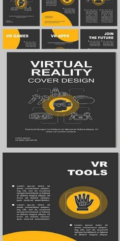 a yellow and black brochure is shown with the words virtual reality cover design