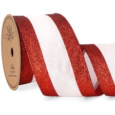 red glitter ribbon with white stripes