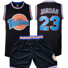 Michael Jordan Space Jam Uniform Get your very own Michael Jordan Space Jam Uniform from Jersey One. Stitched lettering and logo. Features Made of Mesh Fabric: The jersey is 100% polyester mesh fabric. It is breathable and quickly dry. Embroidery Tracking Twill: All letters and numbers of the jersey are stitched. Compared with the printed jerseys, it is durable and good-looking. For Daily Wear and Sports: The jersey weighs around 0.55 lb - 0.77 lb. You can wear it for a daily, party or sports. Authentic game-day accents and details Size: Toddler 2T, 3T, 4T, 5T, Youth XS, S, M, L, XL, Adult Men, S, M, L, XL, XXL, 3XL, 4XL, 5XL ▼ Size Chart Size Back Length Chest S 31.8'' 42.5'' M 33'' 44'' L 34.2'' 45.5'' XL 35.4'' 48'' XXL 36.6'' 49.5'' XXXL 37.8'' 52.5'' Note: Manual Measurement, ±0.8'' e Black Activewear For Training With Team Name, Black Activewear For Sports Events With Graphic Print, Black Sleeveless Activewear With Graphic Print, Black Sleeveless Graphic Print Activewear, Black Activewear With Graphic Print For Training, Black Letter Print Activewear For Summer, Black Team Spirit Activewear For Training, Black Activewear With Letter Print For Sports, Black Activewear For Sports With Letter Print