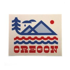 the oregon sticker is shown in red, white and blue