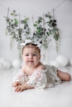 FangtingPhotography_SanDiegoBabyPhotographer_Jasmine_0850 Six Month Baby Photoshoot, White Sheet Photoshoot First Birthday, White Backdrop Cake Smash, Cake Smash White Backdrop, Floral Cake Smash Photography, Butterfly Cake Smash Photography, Six Month Baby, Donut Themed Birthday Party, Smash Cake Girl