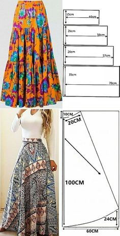 the skirt pattern is shown with measurements for it