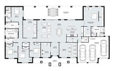 the floor plan for an apartment with two car garages and three living areas in it