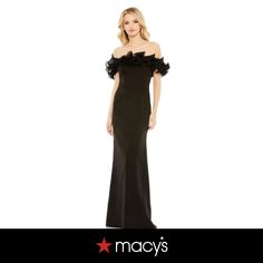 in stock Long Windows, Column Gown, Mac Duggal, Ruffles, Off The Shoulder, In Store, Pick Up, Buy Online, Mac