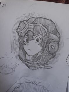 a drawing of a boy with goggles on his head