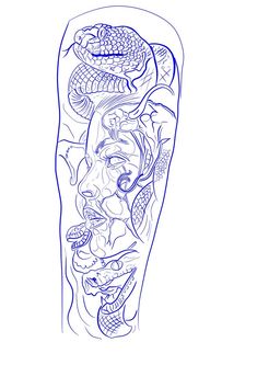 a drawing of a leg with an image of a snake on it's side