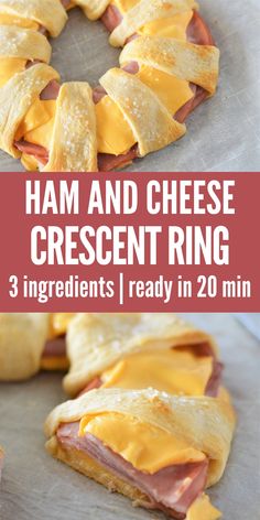 ham and cheese wrapped in crescent roll dough in ring shape Creasant Roll Recipes, Deli Ham Recipes, Cresent Ring, Quick Easy Cheap Meals, Ham And Cheese Crescent, Meal For Dinner, Savory Ham, Ham And Cheese Croissant, Slider Sandwiches