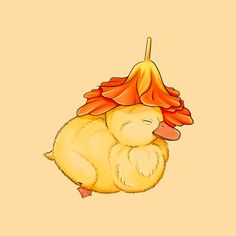 a yellow ducky with an umbrella on its head is sleeping in the sun or shade