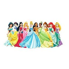 the disney princesses are lined up in their colorful gowns and tiara dresses