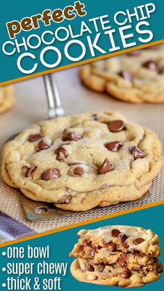 chocolate chip cookies on a baking sheet with the words perfect chocolate chip cookies above them