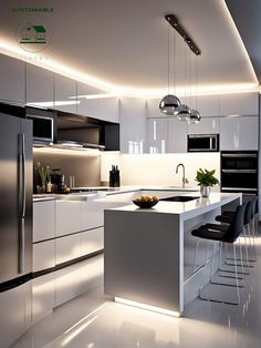 Elegant Kitchen Design, Modern Kitchen Cabinet Design, Dream Kitchens Design, Kitchen Remodel Design, Kitchen Interior Design Decor, Kitchen Design Plans, Modern Kitchen Cabinets, White Modern Kitchen, House Design Kitchen