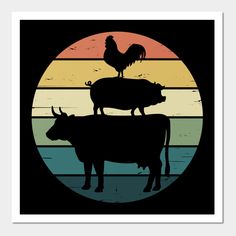 Barnyard animal with cow, pig and rooster on a retro rainbow circle design. Great gift idea for the farmer, country boy or girl, backyard chicken coop enthusiast, or anyone in the dairy or meat industry. -- Choose from our vast selection of art prints and posters to match with your desired size to make the perfect print or poster. Pick your favorite: Movies, TV Shows, Art, and so much more! Available in mini, small, medium, large, and extra-large depending on the design. For men, women, and chi… Stacked Farm Animals, Farm Animal Art, Backyard Chicken Coop, Rooster Wall, Rainbow Circle, Meat Industry, Country Boy, Backyard Chicken Coops, Barnyard Animals