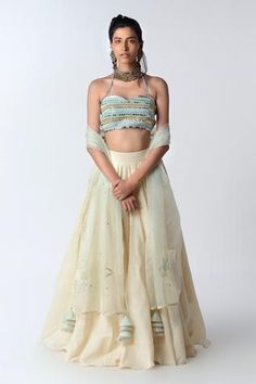 Shop for Rishi and Vibhuti White Organza Organic Cotton Embroidered Lehenga Set for Women Online at Aza Fashions Wedding Crop Top With Zari Work, Nykaa Fashion, Embroidered Lehenga, Machine Embroidery Applique, White Embroidery, Indian Design, Festival Wear, Anarkali, Aza Fashion