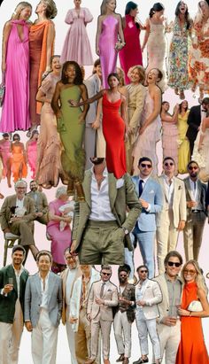 a collage of men and women dressed in different styles of clothing, including dresses