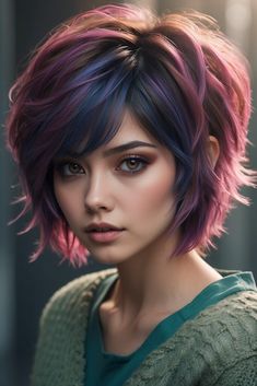 Long Pixie Cut With Bangs Choppy Layers, Hair Color Short Hair Ideas, Short Hair With Bangs Straight, Wolfcut Ideas, Shaggy Wolfcut, Bob Pixie Haircut, Short Hair Inspo, Short Bob Pixie, Bob Pixie