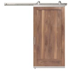 The JELD-WEN Rustic Wood DesignGlide Barn Door Kit combines style and function. The stained door paired with satin nickel hardware adds charm to any space. Looks great in a home office, pantry, closet, bathroom or laundry room. They're also a perfect choice for tight spaces. JELD-WEN 42-in x 96-in Clear Plank Walnut Wood Solid Core Barn Door (Hardware Included) | LOWOLJW248000126 Walnut Barn Door, Single Barn Door, Closet Bathroom, Office Pantry, Satin Nickel Hardware, Barn Door Kit, Pantry Closet, Door Kit, Storm Door