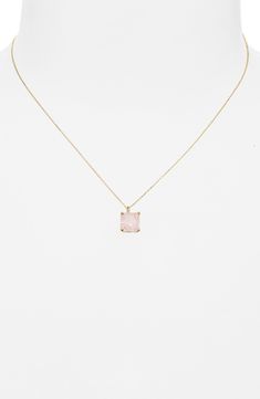 A dreamy square pendant of rose quartz anchors this delicate chain necklace handcrafted from 14-karat gold. 16" length; 2" extender; 3/8" square pendant 14k gold/pink quartz Made in Spain Delicate Rectangular Jewelry With Delicate Chain, Delicate Rectangular Chain Jewelry, Dainty Rose Gold Rectangular Necklace, Delicate Yellow Gold Necklace With Square Pendant, Delicate Yellow Gold Square Pendant Necklace, Rectangular 14k Gold Necklace With Delicate Chain, Rose Gold Jewelry With Delicate Chain, Rose Gold Necklace With Adjustable Chain, Rectangular Shape, Pink Square Jewelry For Gifts