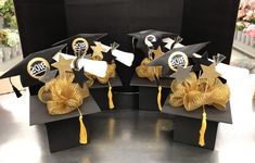 graduation caps and tassels are on display