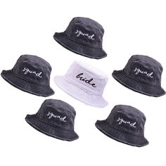 four bucket hats with the word good written on them