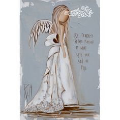 a painting of a woman in a white dress with an angel wings on her back